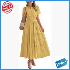 Lightweight Maxi Dress with Pockets, V-Neck, Elastic Waist, Boho Style